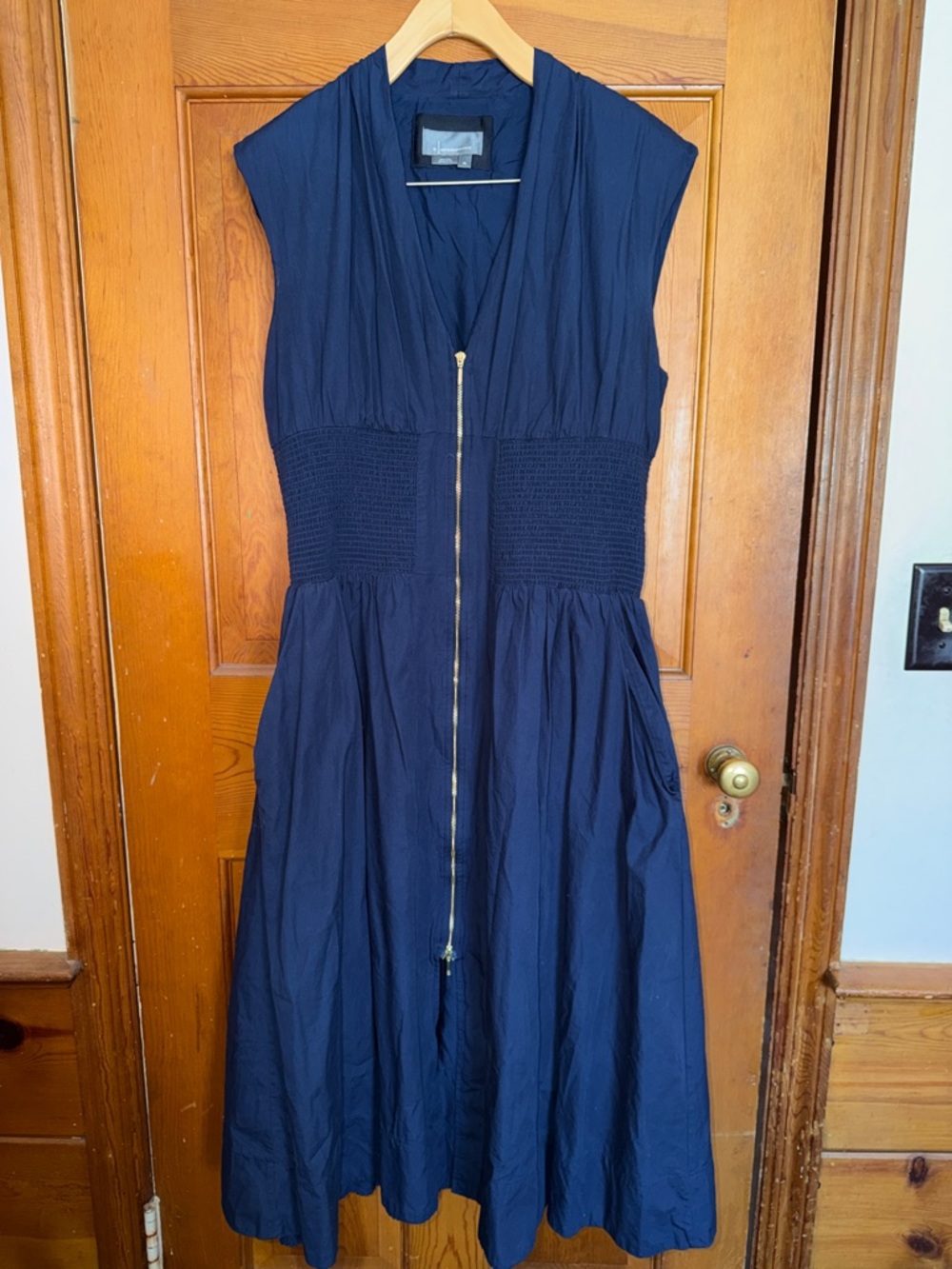 Anthropologie Tommie Cap Sleeve Smocked Front Shirt Dress in Navy Blue Size XL - Picture 2 of 7
